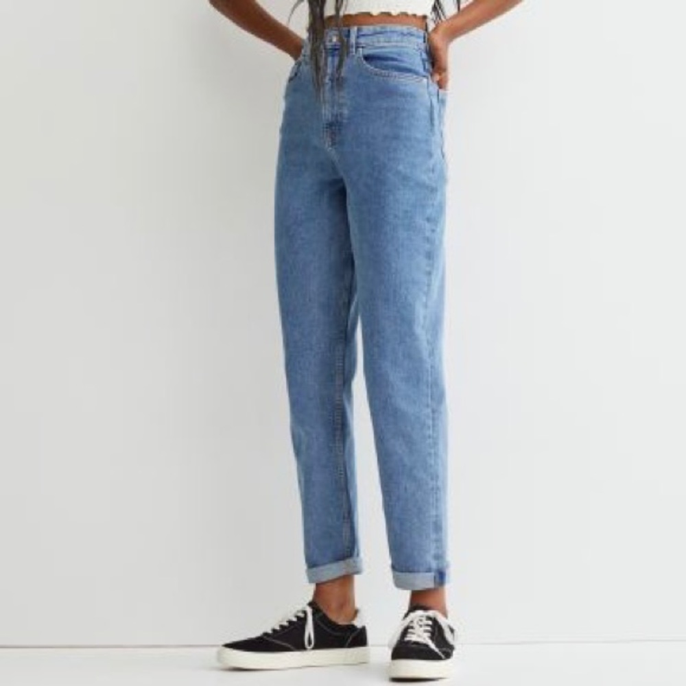 H&M Divided Loose Mom High Waist Cuffed Tapered Jeans Sz 6